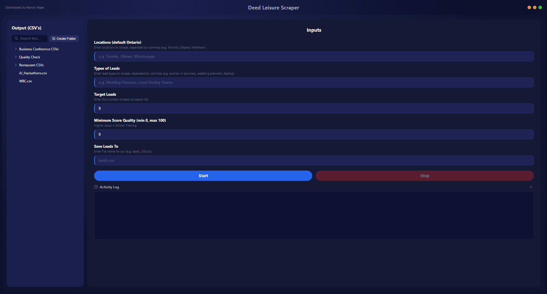 Deeds Leisure — Lead-Gen Tool — Desktop Automation